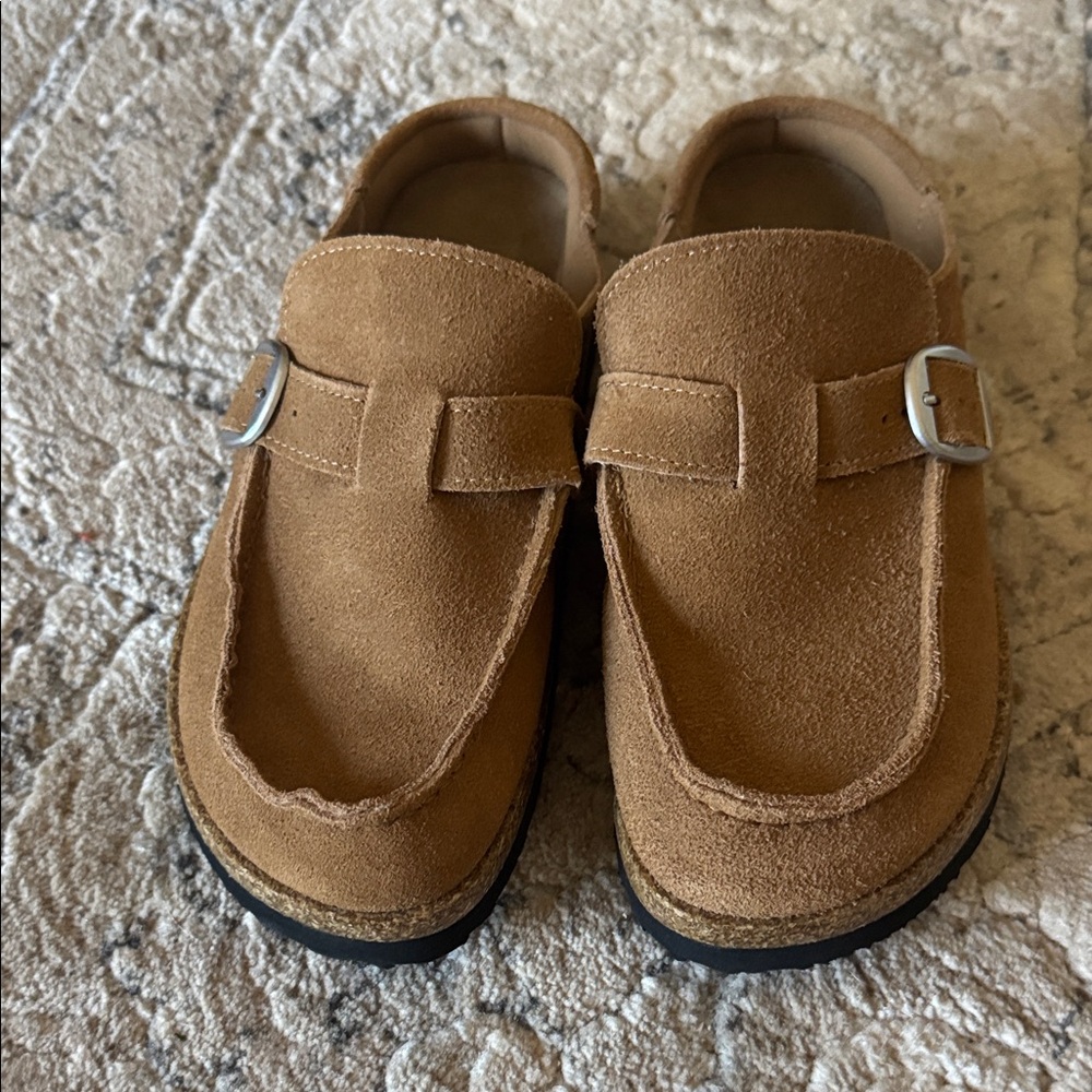 Tan Suede Slip-On Loafers with Buckle Project Cloud Sz 7